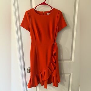 Calvin Klein Orange Ruffle Midi Dress